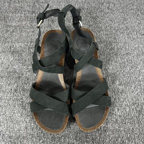 Teva Mahonia Wedge Sandals Cross Strap Black Leather Women's 9.5 - Picture 3 of 9
